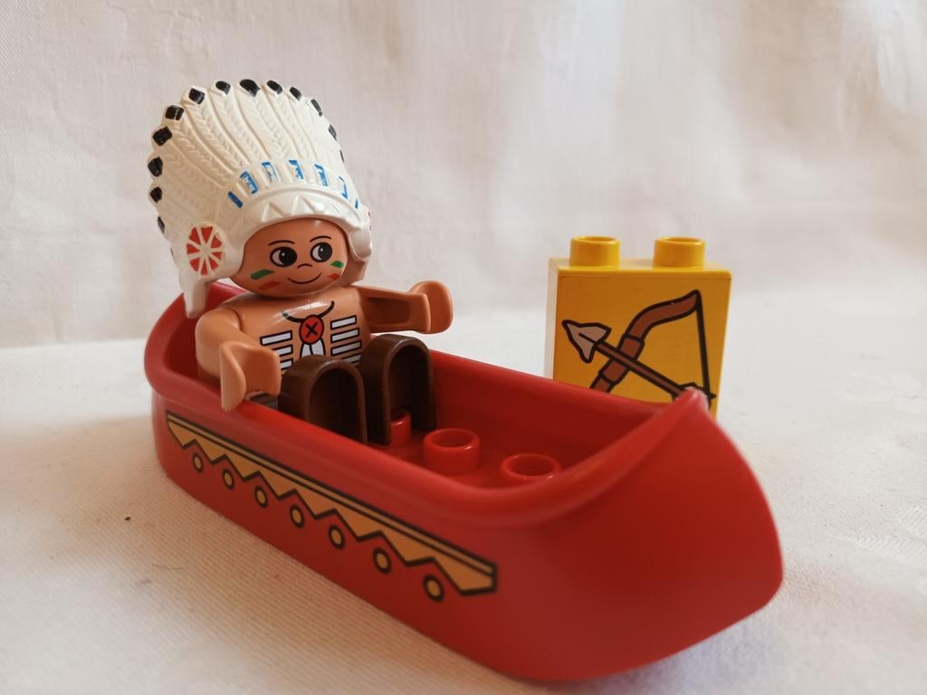 Vintage Duplo set 2431 Indiaan met kano en pijl en boog, Gebruikt, Ophalen of Verzenden, Duplo, Complete set