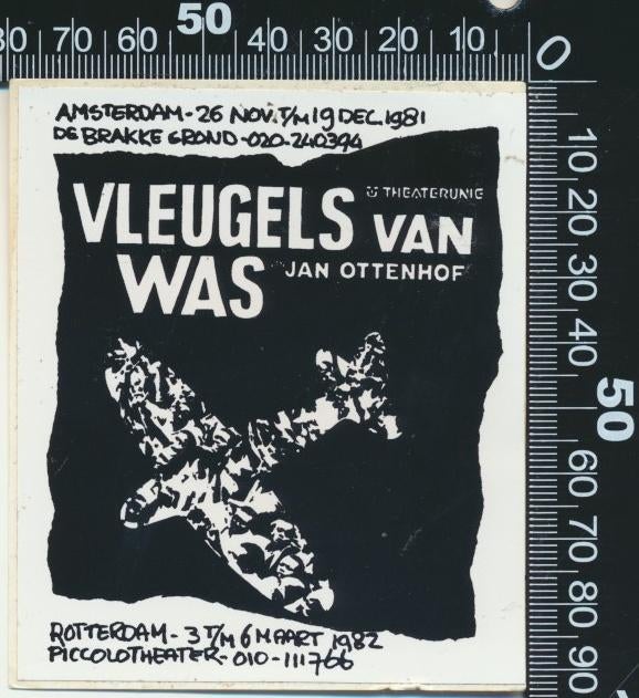 Sticker: Vleugels van Was - Jan Ottenhof - Amsterdam, Ophalen of Verzenden, Zo goed als nieuw, Bedrijf of Vereniging