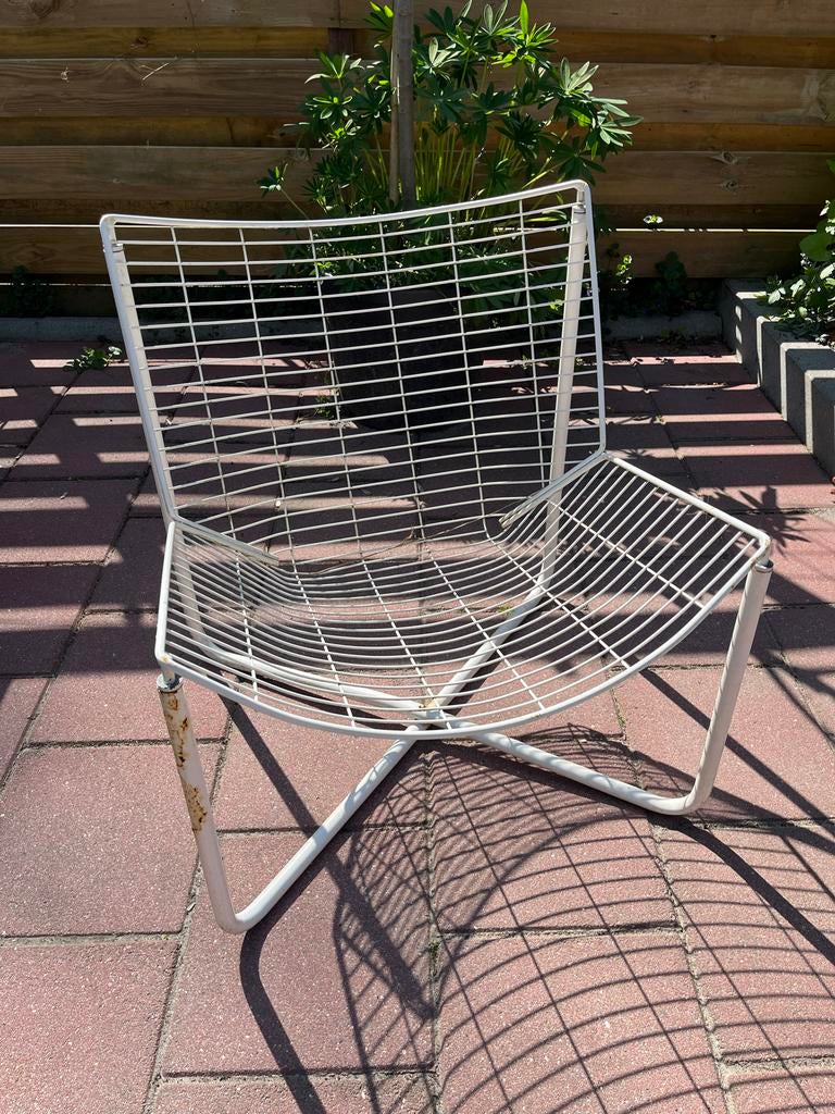 Vintage metalen tuinstoel - Wit draadstaal, Antiek en Kunst, Ophalen
