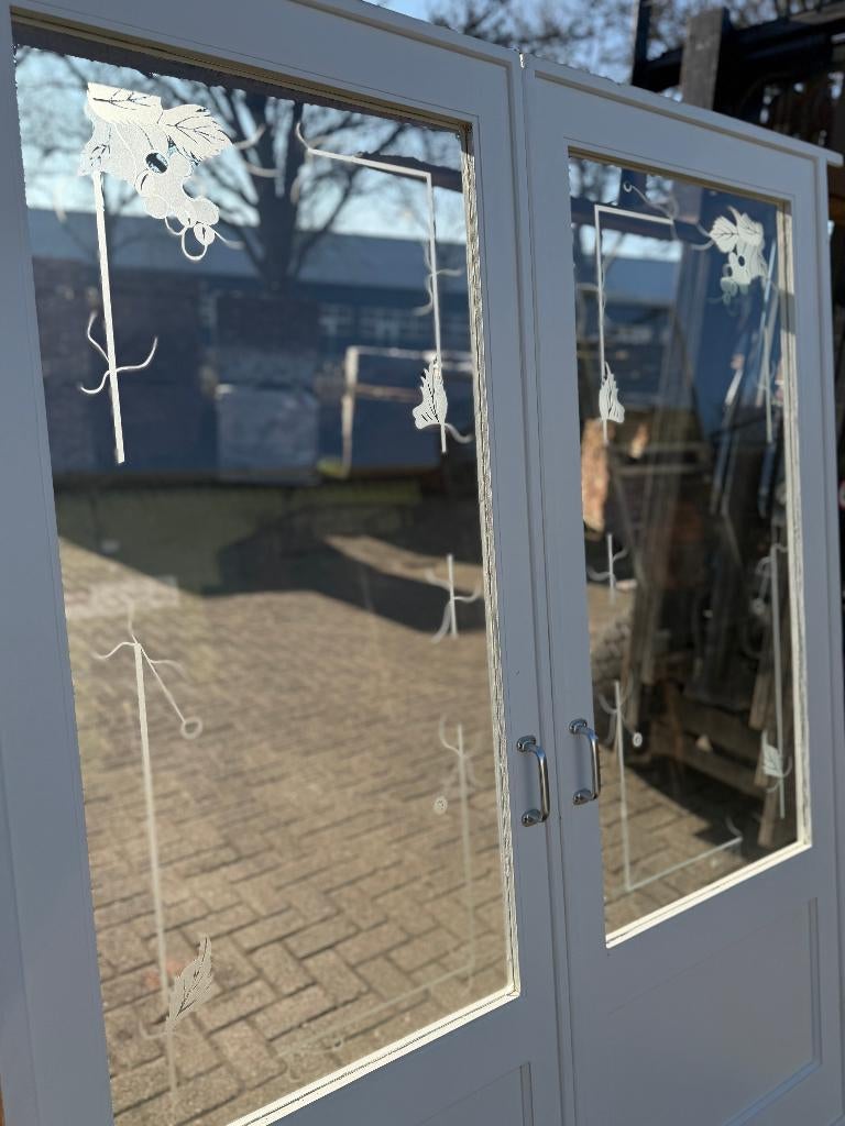 Set schuif / en-suite deuren met geëtst glas 212x163cm., Ophalen of Verzenden