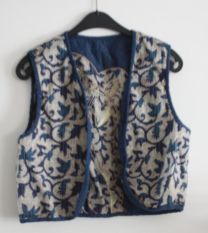 blauw cream bewerkte print vestje, Kleding | Dames, Jassen | Zomer, Gedragen, Maat 46/48 (XL) of groter, Blauw, Ophalen of Verzenden