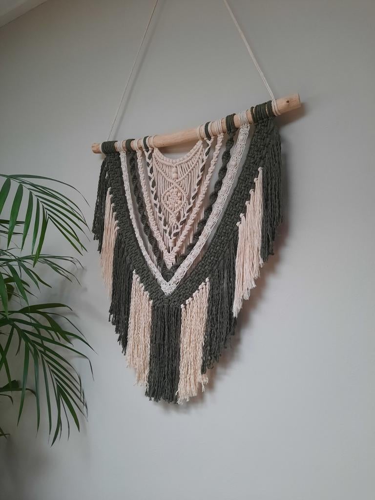 Macramé wandhanger donkergroen/crème, Ophalen of Verzenden, Nieuw