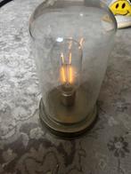Antieke batterij lamp met glazen stolp, Antiek en Kunst, Ophalen of Verzenden