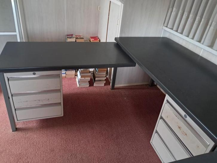 Vintage Stalen U-vorm Bureau - 3 Delen, Huis en Inrichting, Bureaus, Gebruikt, Ophalen