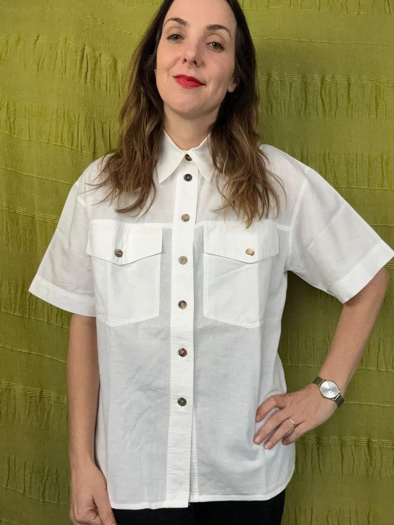 Vintage blouse, maat 40/42 - L/XL - wit - linnen & katoen, Maat 38/40 (M), Ophalen of Verzenden, Vintage, ,