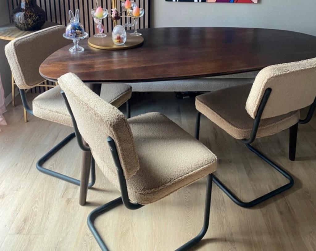 Eetkamerstoelen 3 stuks teddy beige. Kwantum wehkamp home 67, Huis en Inrichting, Stoelen, Ophalen, Zo goed als nieuw, Overige kleuren