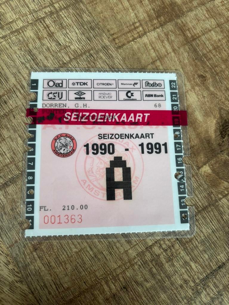 Ajax seizoenskaart 1990/1991, Ophalen of Verzenden, Ajax
