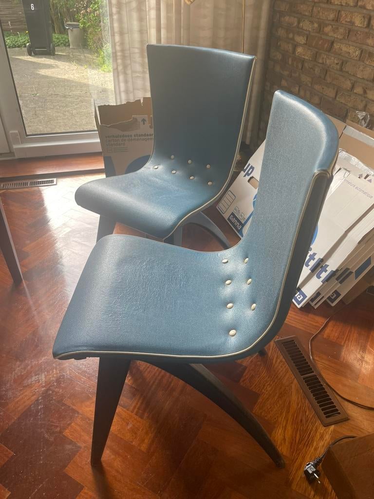 Set van 4 Vintage Design Swing Chairs G.J. van Os Culemborg, Ophalen, Gebruikt, Blauw, Mid Century