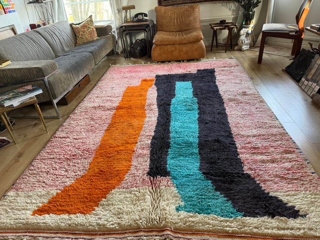 Groot Vintage design tapijt  handgemaakt Marokko 320x 201 cm