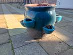 Blauw geglazuurde aardbeien pot, Tuin en Terras, Bloempotten, Ophalen