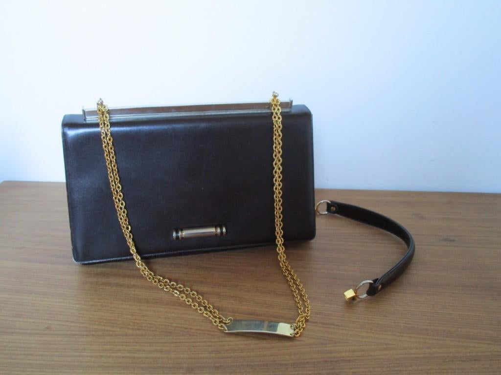 Nr.247: Vintage tas Handtas bruin met 2 wisselbare handva, Ophalen of Verzenden, Zo goed als nieuw, Bruin, Handtas