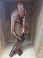 Houten beeld 'De Denker' - Handgesneden kunstwerk, Ophalen of Verzenden