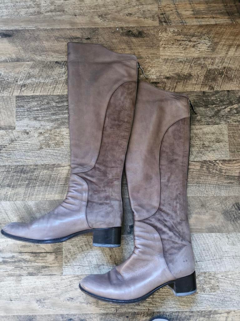 Lange Laarzen zacht kalfs leer taupe beige maat 42, Ophalen of Verzenden, Zo goed als nieuw, Bruin, Hoge laarzen