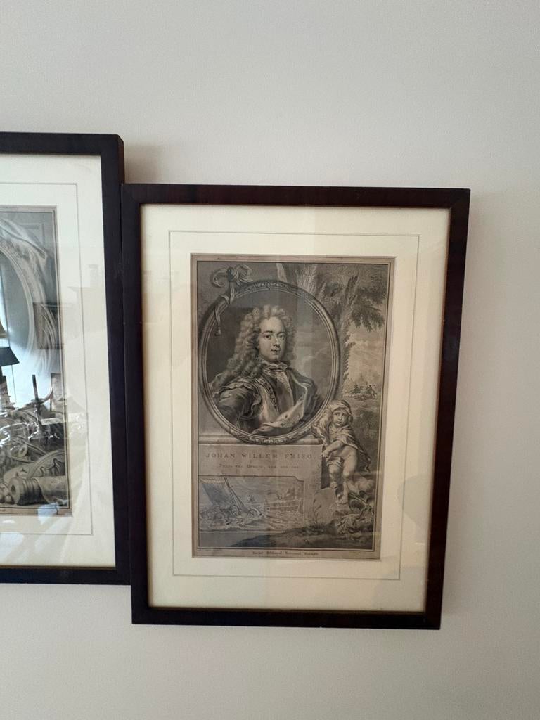 2 prenten koningshuis: Johan Willem Friso en Maurits, Antiek en Kunst, Ophalen of Verzenden