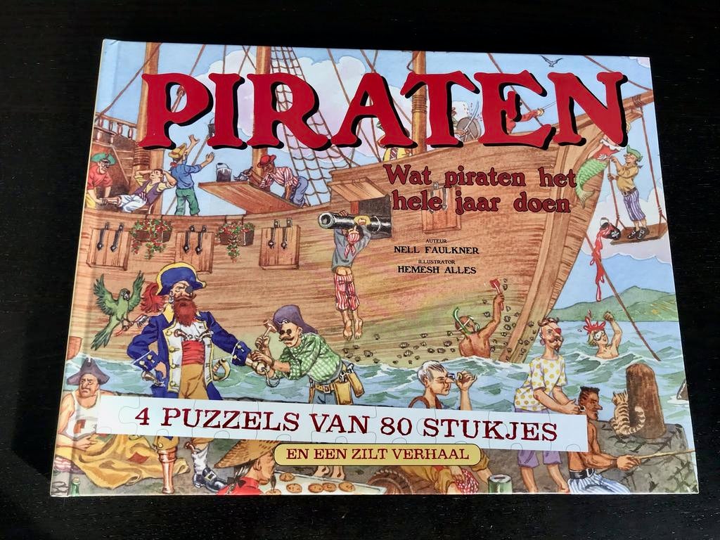 Groot Piraten boek + 4 puzzels van 80 stukjes(nieuw), Ophalen of Verzenden, Zo goed als nieuw
