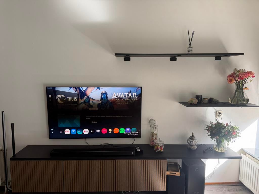 TV-meubel BESTA met planken, zwart, Ophalen, Overige materialen, Gebruikt, 200 cm of meer