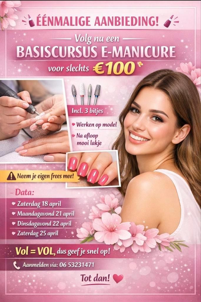 E-manicure basis cursus, Sieraden, Tassen en Uiterlijk, Uiterlijk | Haarverzorging, Pruik of Haarverlenging, Ophalen of Verzenden