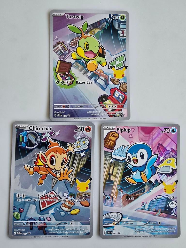 Turtwig Chimchar Piplup - First Parner Illustration, Hobby en Vrije tijd, Verzamelkaartspellen | Pokémon, Ophalen of Verzenden