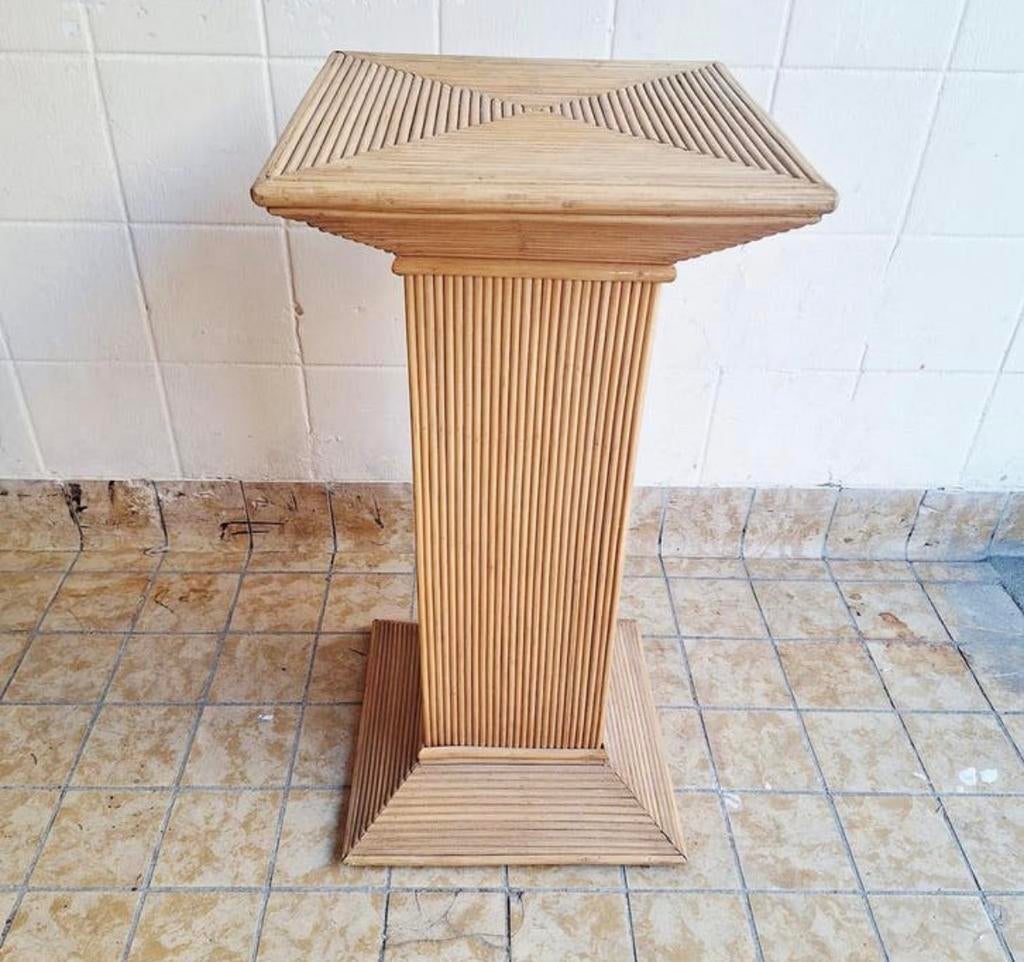 Vintage Plantentafel / Pilaar Bekleed met Rotan / 1980, Ophalen, Gebruikt, -, -