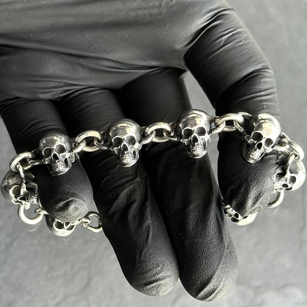 Skull schedel armband zilver biker, Ophalen of Verzenden, Zo goed als nieuw, Zilver