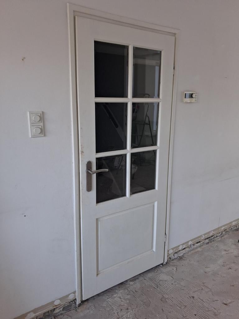 Opdekdeur met glas, 200x86cm, Doe-het-zelf en Verbouw, Deuren en Horren, Gebruikt, 80 tot 100 cm, Binnendeur, Ophalen of Verzenden