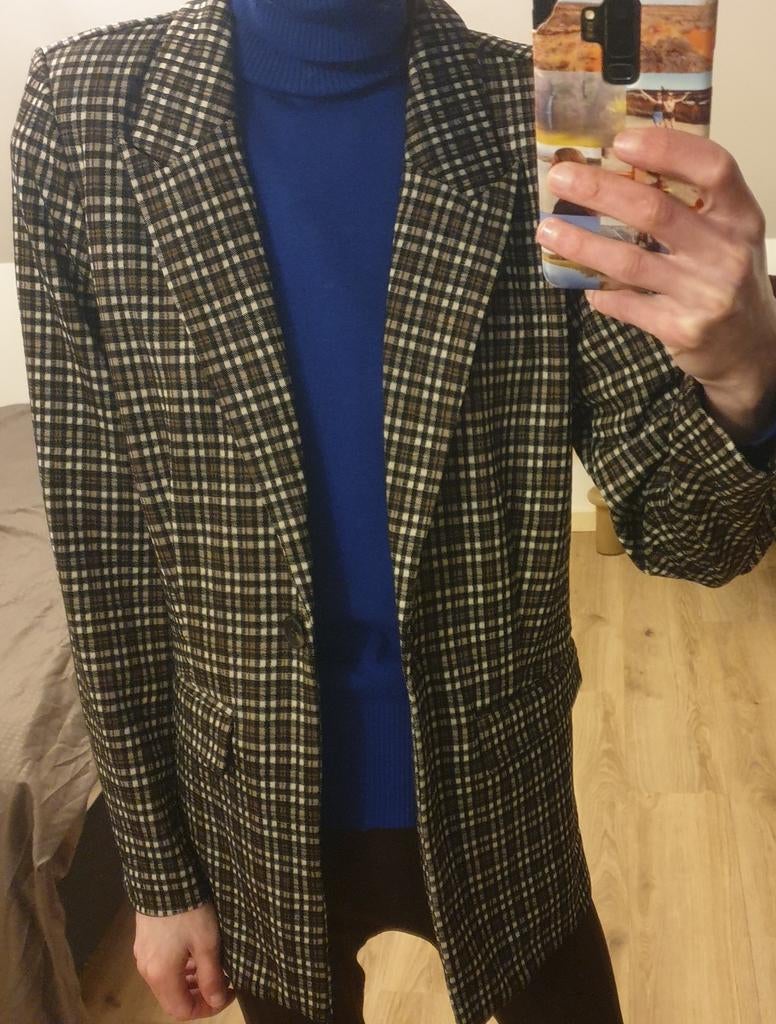 Dames colbert, geruit, bruin, zwart, B Young, maat XS, zgan, Zwart, Ophalen of Verzenden, Zo goed als nieuw, Jasje