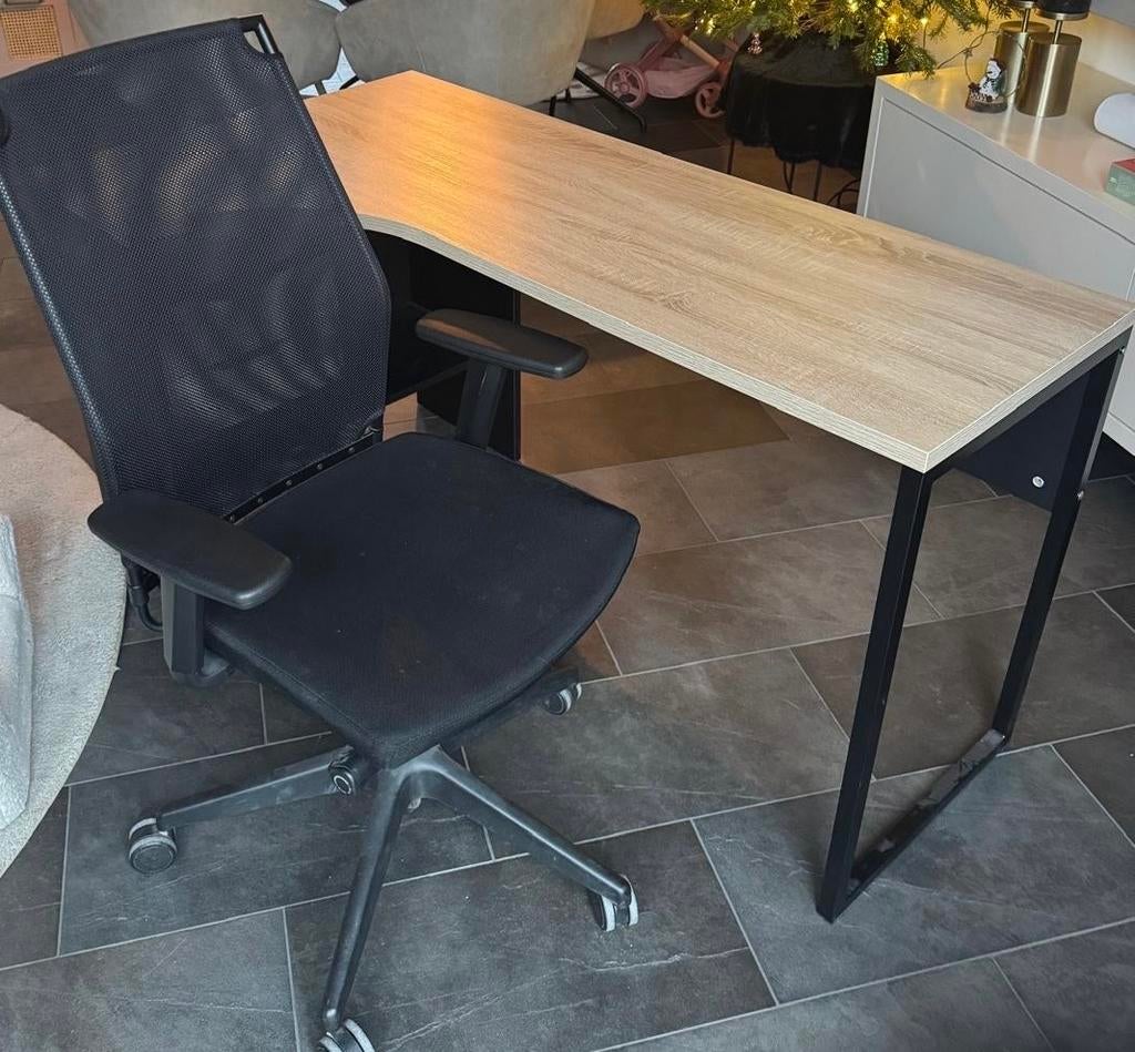 Hoekbureau Hannover - zwart/eikenkleur - 76,8x145x81 cm, Huis en Inrichting, Bureaus, Ophalen, Zo goed als nieuw