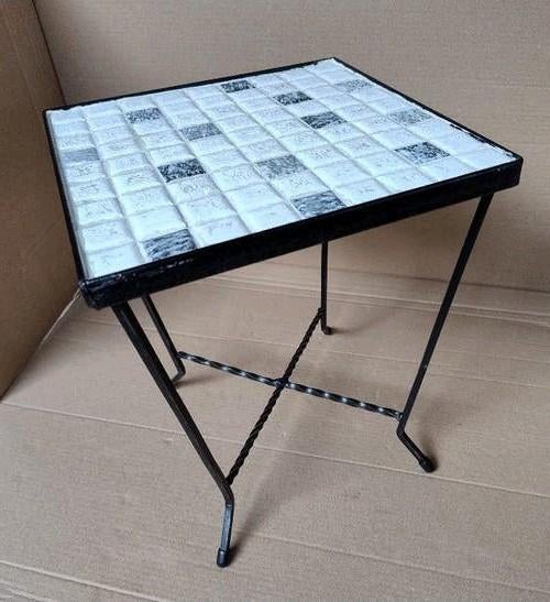 Vintage tafeltje mosaic blad gietijzeren onderstel '60 jaren, Ophalen of Verzenden