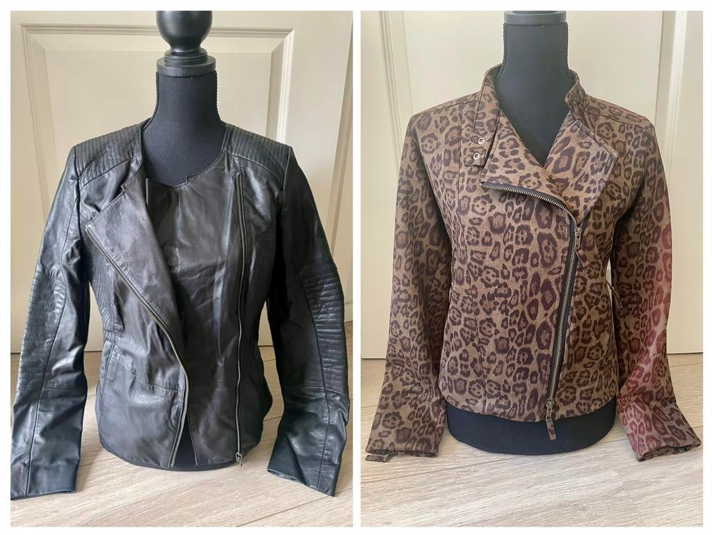 HEMA leren lederen biker jack & suede animal print jas jasje, Ophalen, Gedragen, Maat 38/40 (M), Zwart