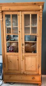 Grenen kast met glazen deuren en lade, Gebruikt, 100 tot 150 cm, Ophalen of Verzenden, Met lade(s)