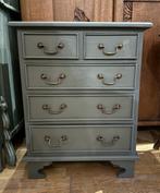 Oud klein ladekastje, vintage ondiep kastje olijfgroen VdlM, Huis en Inrichting, Kasten | Ladekasten, Ophalen, 5 laden of meer