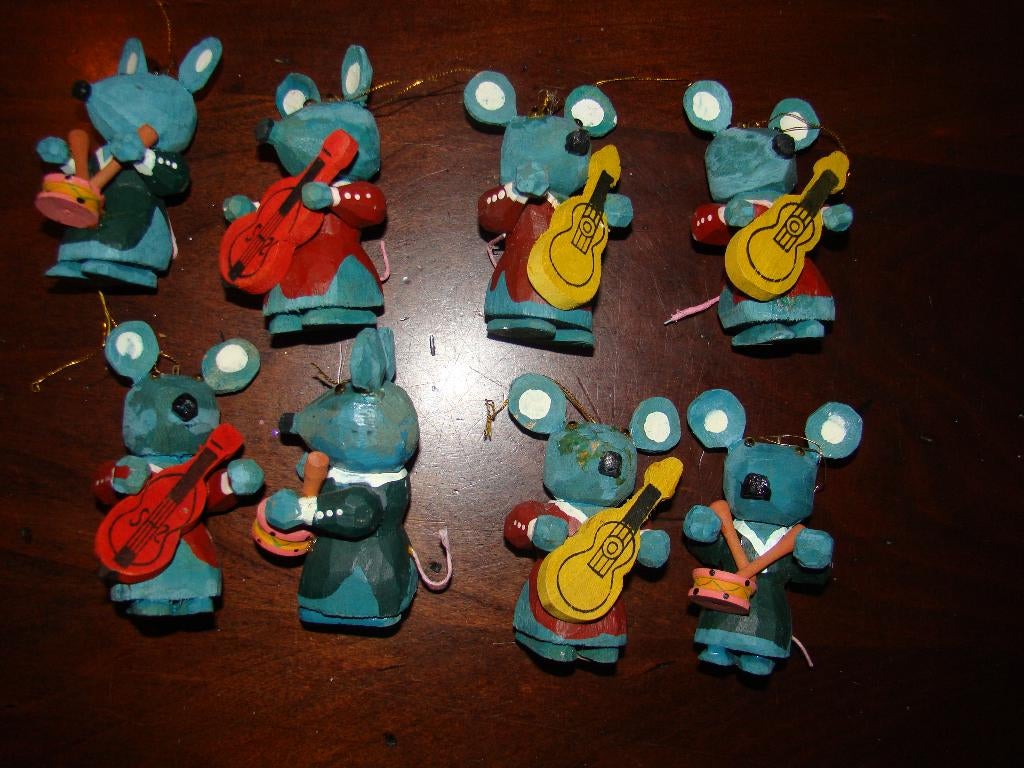 8 houten muziek muizen hangers  voor paas tak of kerstboom, Ophalen of Verzenden, Zo goed als nieuw