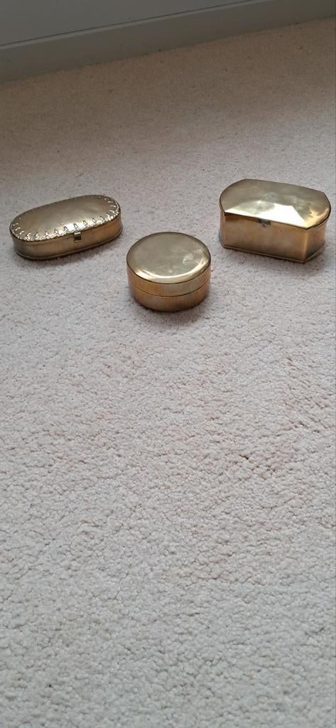 Set van 3 Antieke Koperen Tabak/Snuifdozen, Antiek en Kunst, Ophalen of Verzenden