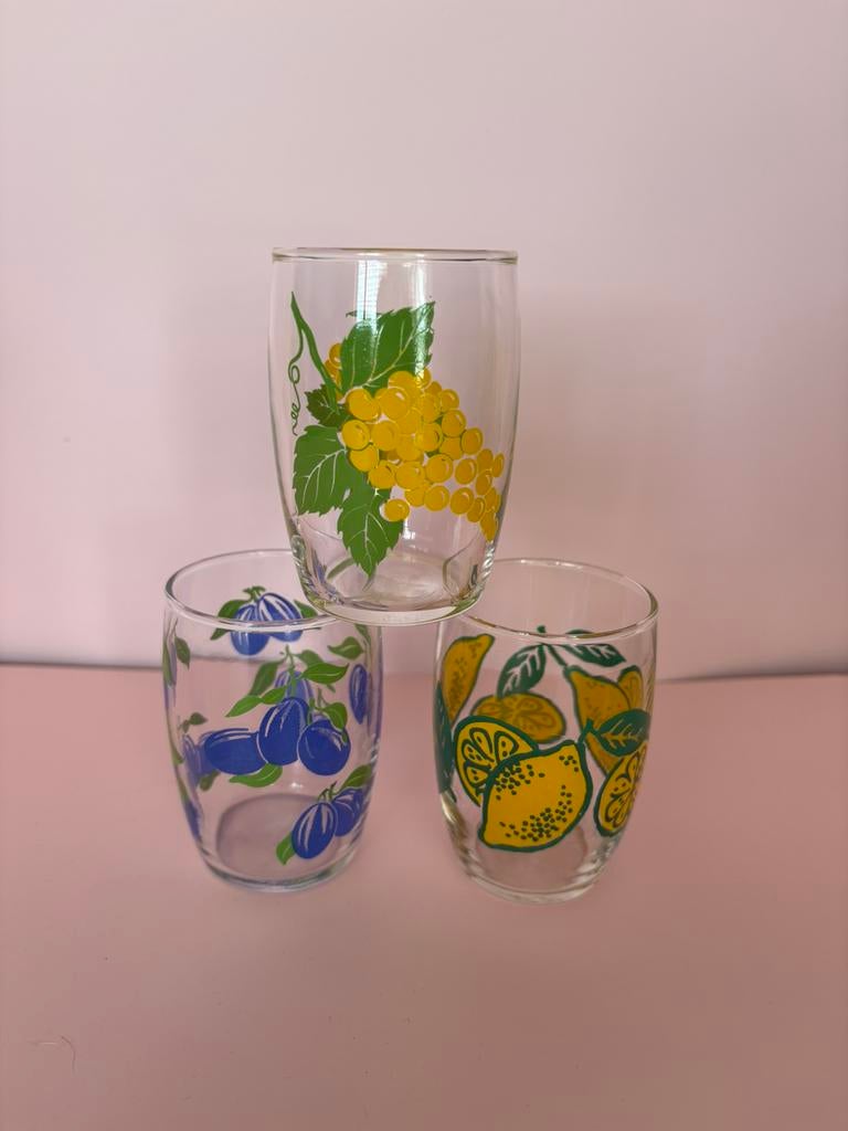 3 vintage jaren 70 limonade glaasjes., Ophalen of Verzenden, Zo goed als nieuw, Borrel- of Shotglas