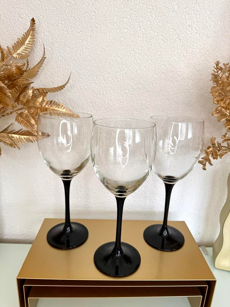 Luminarc Domino Wijnglazen met Zwarte Steel - Vintage Jaren, Ophalen of Verzenden
