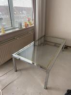 Vintage chroom salontafel goud zilver met glazen plaat, Huis en Inrichting, Tafels | Salontafels, 100 tot 150 cm, Metaal, Minder dan 50 cm