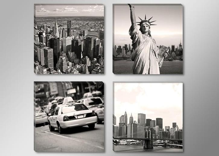 Nieuw * 4 Delen van Canvas * New York 30x30cm, Antiek en Kunst, Kunst | Schilderijen | Klassiek, Ophalen of Verzenden