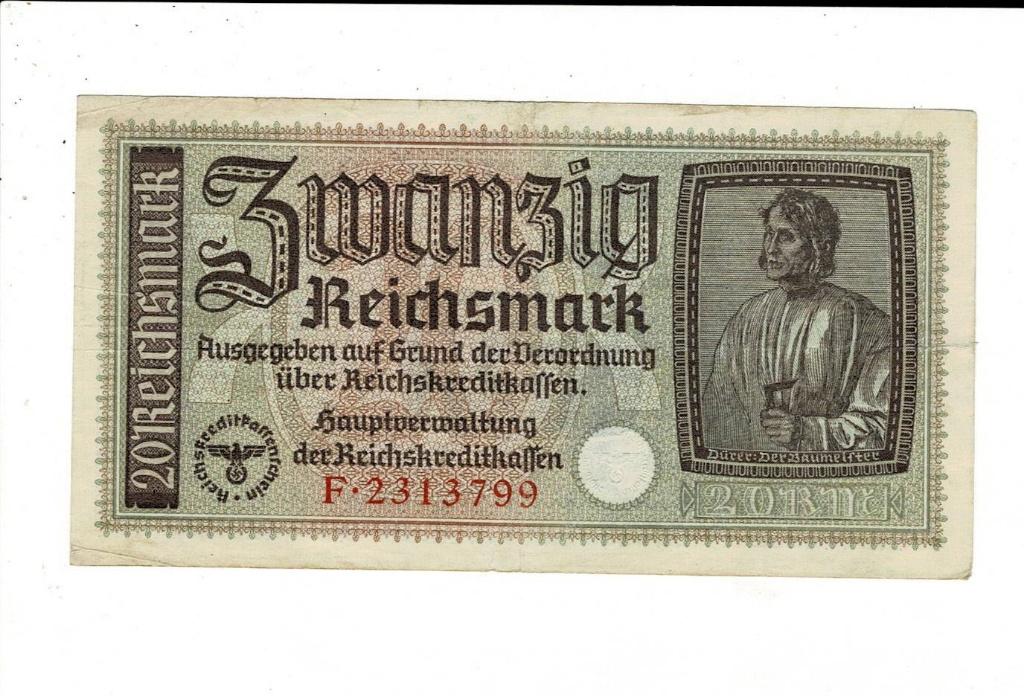 Duitsland, 20 reichsmark 1939, met swastika, Postzegels en Munten, Bankbiljetten | Europa | Niet-Eurobiljetten, Verzenden, Duitsland