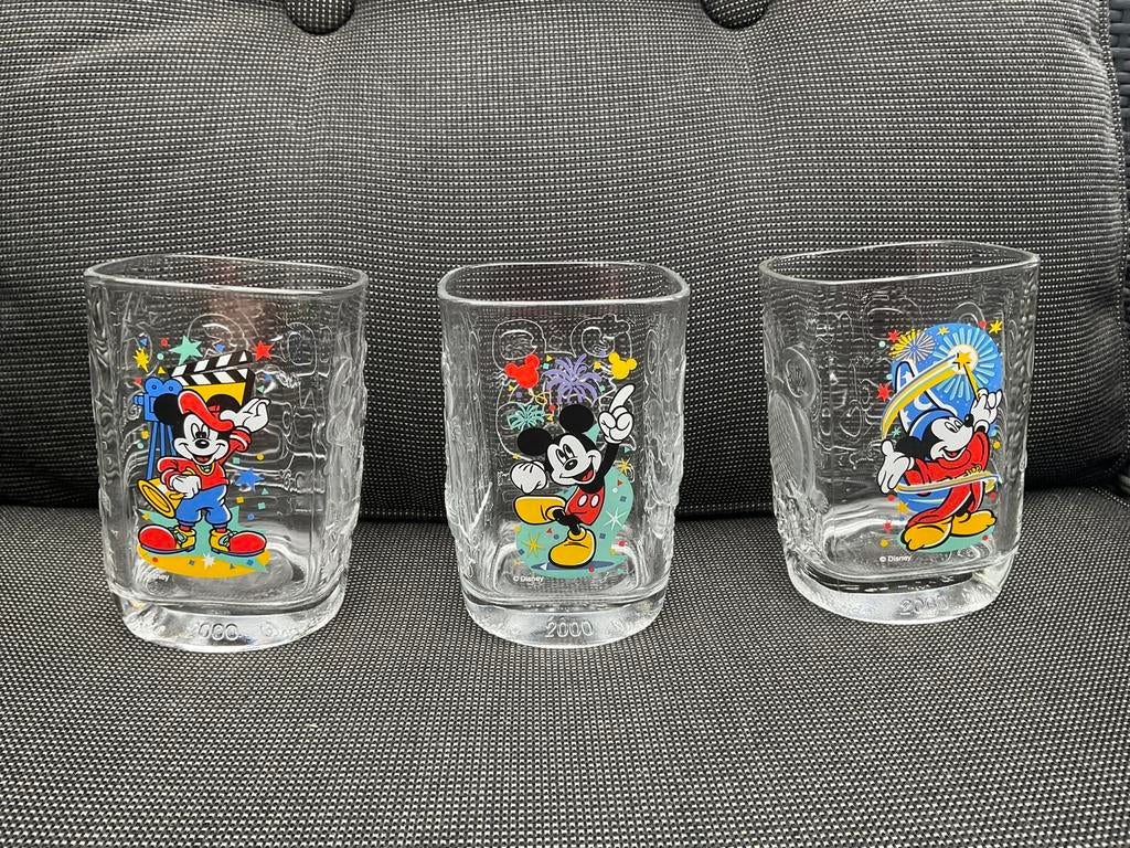 3 nieuwe Disney Studios 2000 Mc Donalds glazen Mickey Mouse, Ophalen, Mickey Mouse, Nieuw, Servies