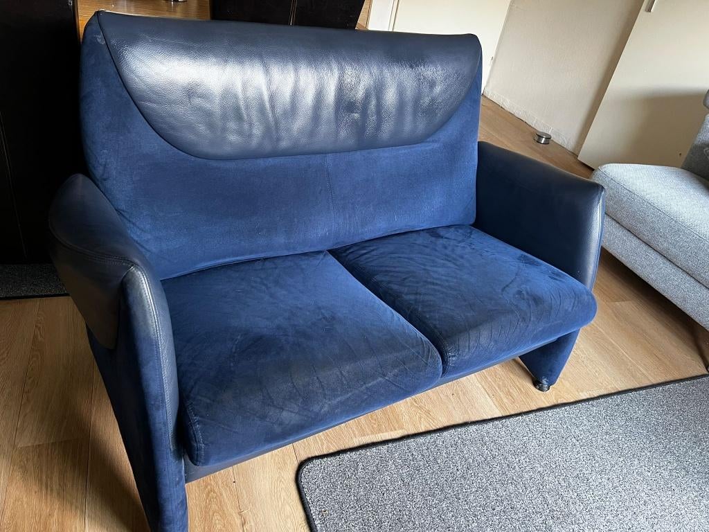 Luxe 2 blauwe fauteuil & 2-zits bank, Huis en Inrichting, Ophalen, Zo goed als nieuw, 75 tot 100 cm, Stof