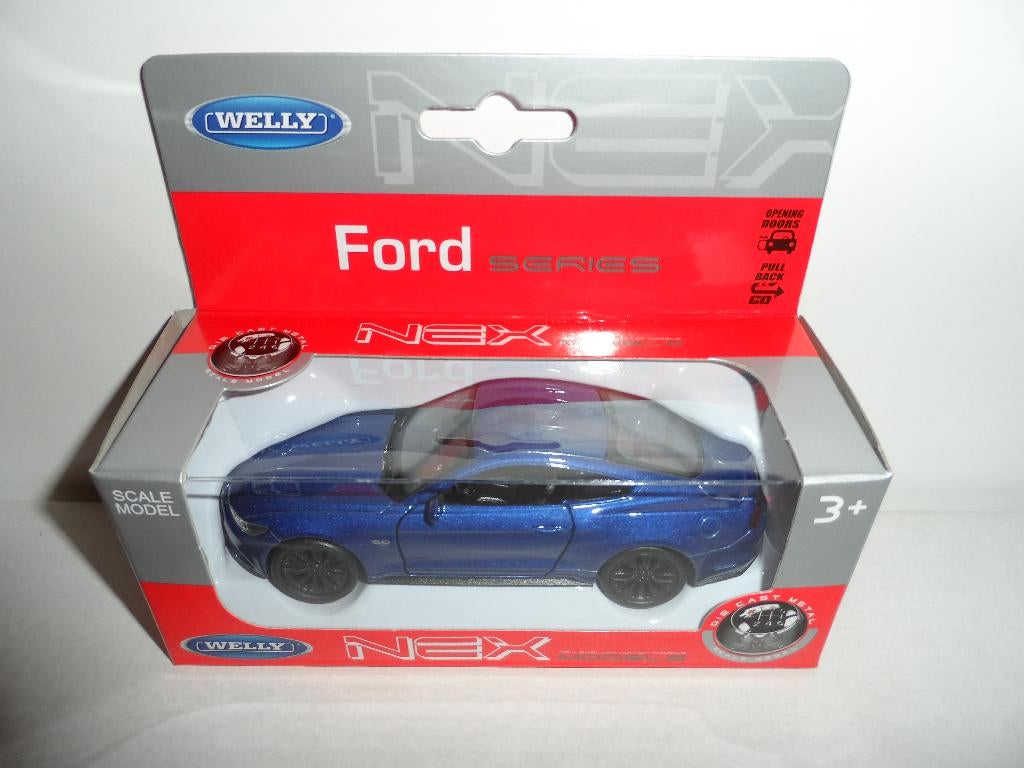 Welly - 2015 Ford Mustang GT (blauw) 1:36, Ophalen of Verzenden, Nieuw, Auto