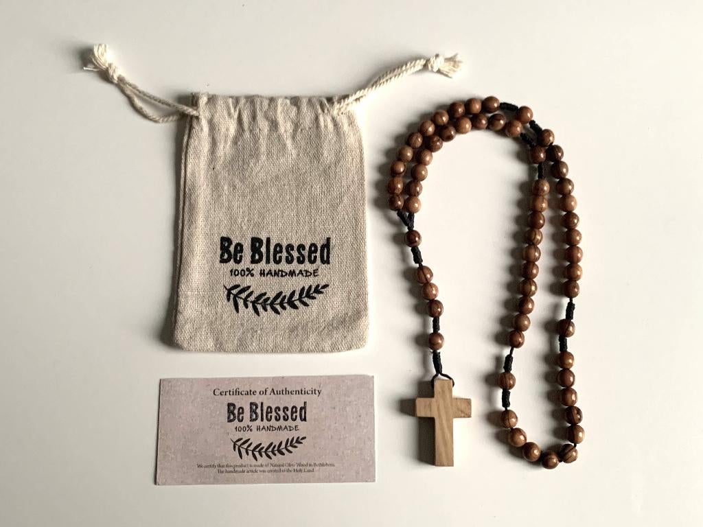 Handgemaakte Katholiek Rozenkrans Van Olijfhout In Bethlehem, Verzamelen, Ophalen of Verzenden, Nieuw, Beeld(je), Christendom | Katholiek