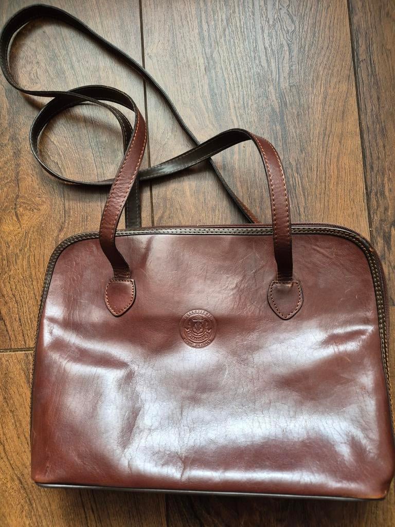 Bruine lederen schoudertas Pelletteria, Sieraden, Tassen en Uiterlijk, Tassen | Damestassen, Ophalen of Verzenden, Gebruikt, Bruin