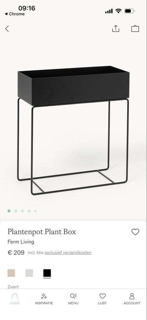 Ferm Living Plant Box Zwart met gratis eikenhouten plankje, Tuin en Terras, Bloembakken en Plantenbakken, Ophalen, Minder dan 60 cm