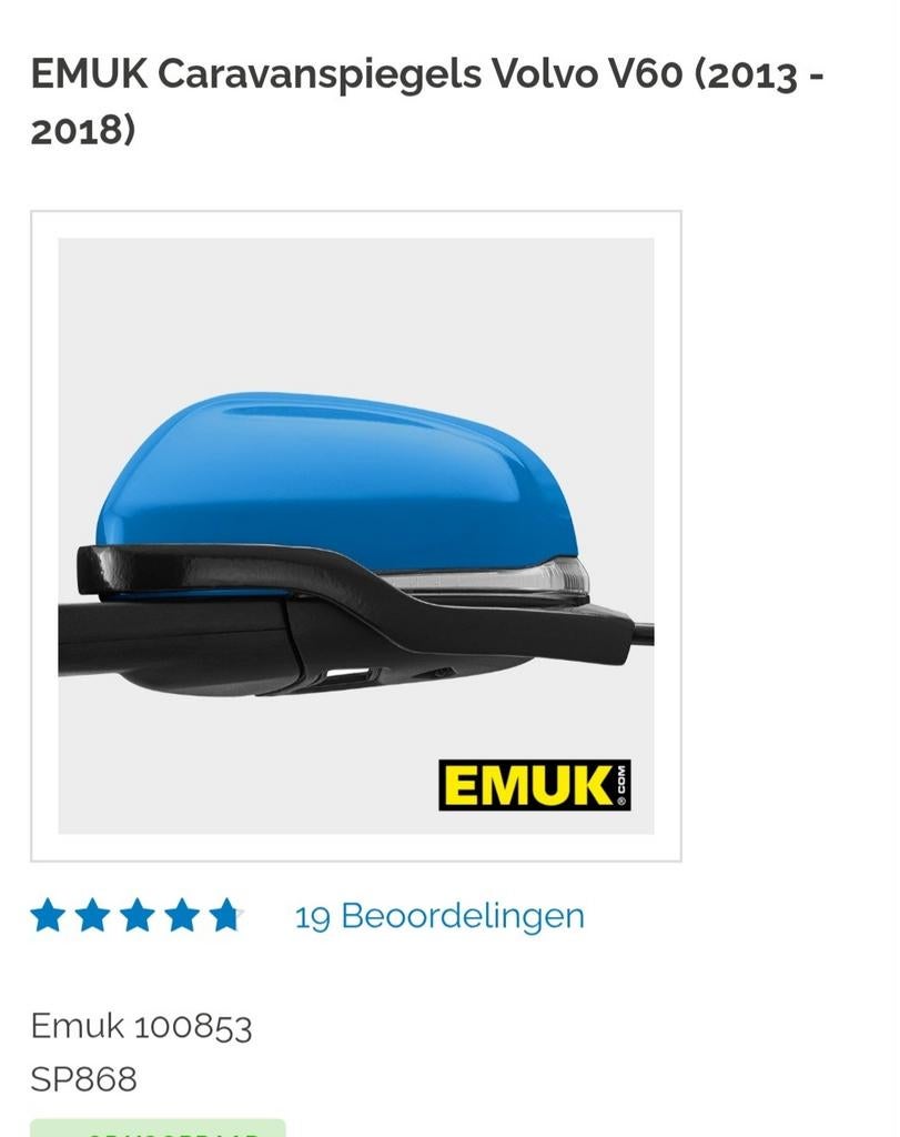 EMUK Caravanspiegels Volvo V60 (2013 - 2018), Auto-onderdelen, Spiegels, Ophalen of Verzenden
