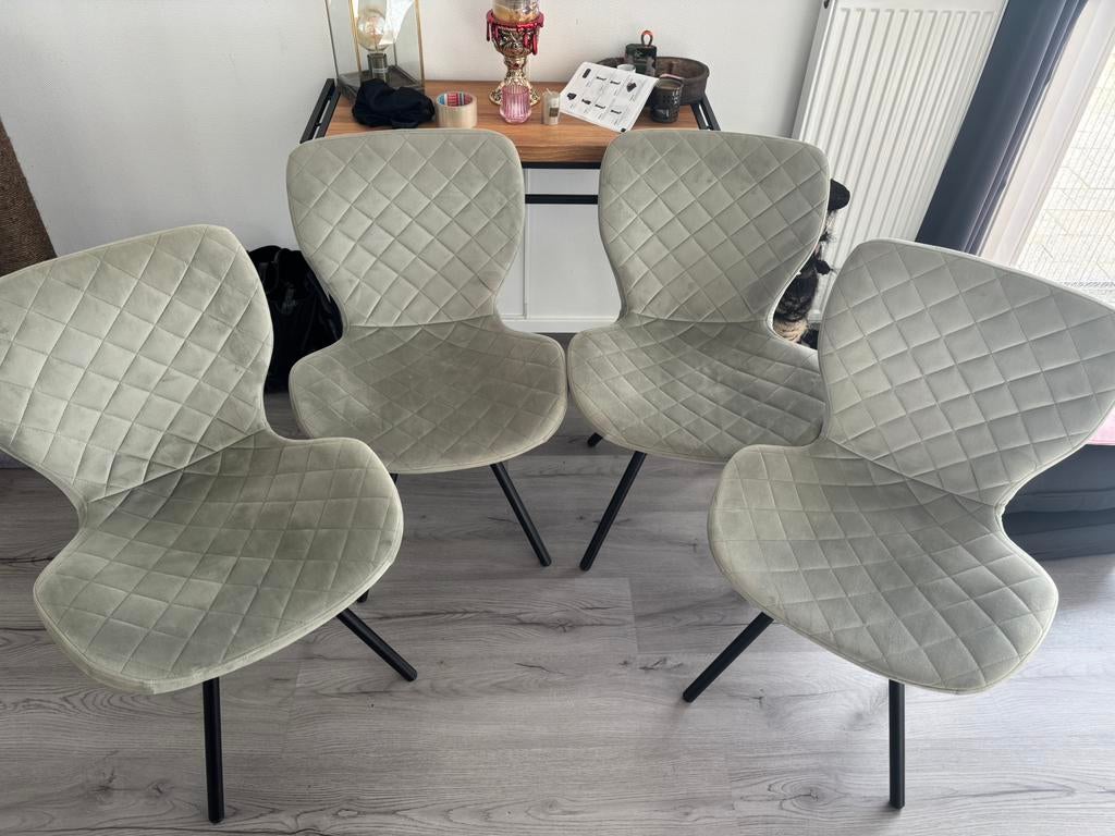 4 lichtgroene eetkamerstoelen, Huis en Inrichting, Ophalen, Gebruikt, Overige kleuren, Stof