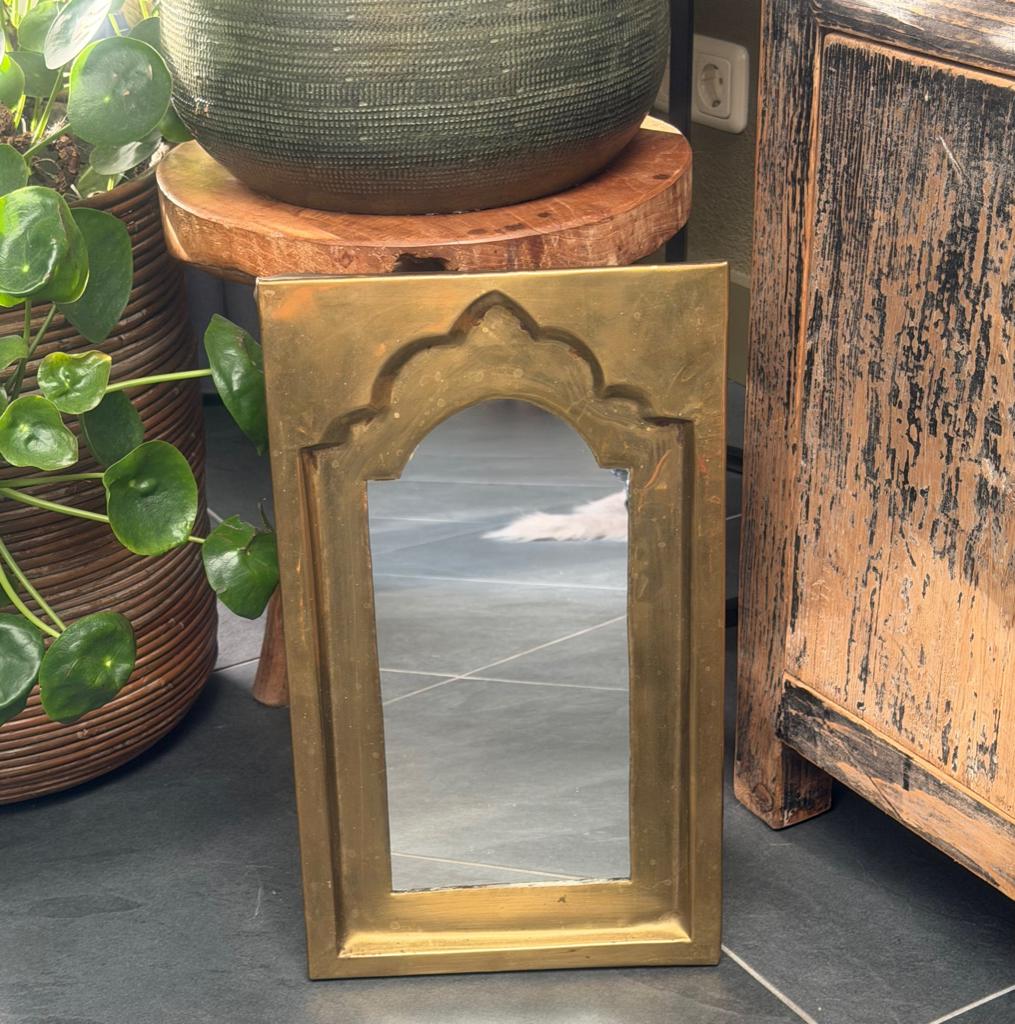 India koperen spiegel Indiase handwerk 40,7 cm, Antiek en Kunst, Ophalen of Verzenden, Rechthoekig, Minder dan 50 cm, Minder dan 100 cm