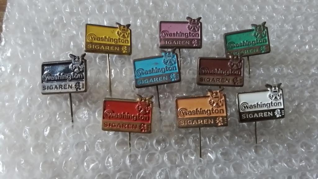 9 verschillende speldjes Washington sigaren, Ophalen of Verzenden, Zo goed als nieuw, Overige onderwerpen