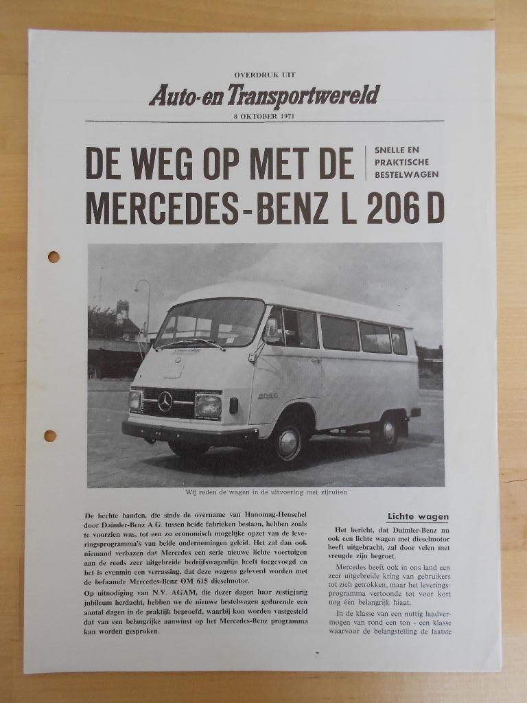 Mercedes 206D 1971 Test Brochure - Hanomag, Zo goed als nieuw, Mercedes-Benz, Mercedes, Ophalen of Verzenden