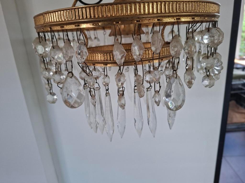 Vintage hanglamp met kristallen pegels, Ophalen of Verzenden, Glas, Minder dan 50 cm, Gebruikt
